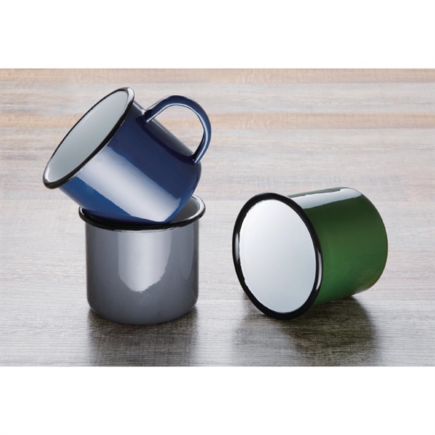 Olympia Enamel Mugs Grey 350ml (Pack of 6)