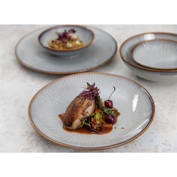 Olympia Drift Grey Embossed Coupe Plates 220mm (6 Pack)