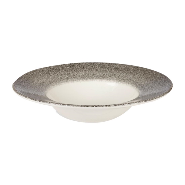 Churchill Studio Prints Raku Round Wide Rim Bowls White & Quartz Black 280mm