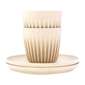HuskeeCup Two Cups with Saucer 3oz Natural in Box