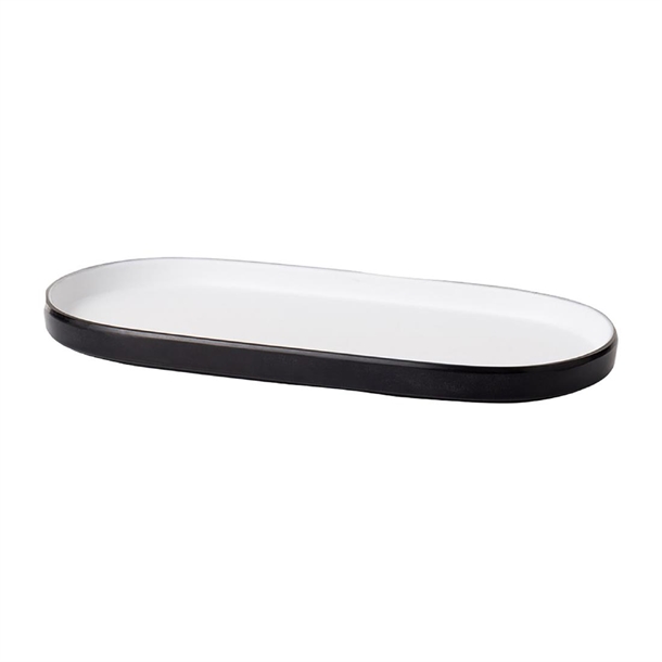 Coucou Dual Colour Oblong Plate 260x130mm - White & Black (12 Pack)