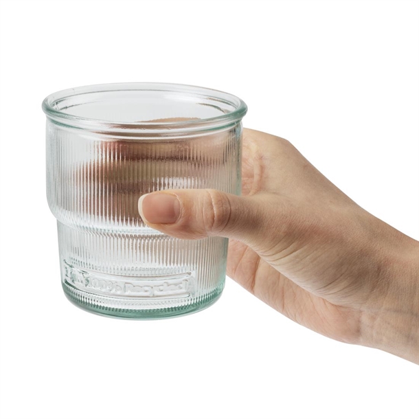 Olympia Recycled Glass Ribbed Stackable Tumblers 300ml (6 Pack)