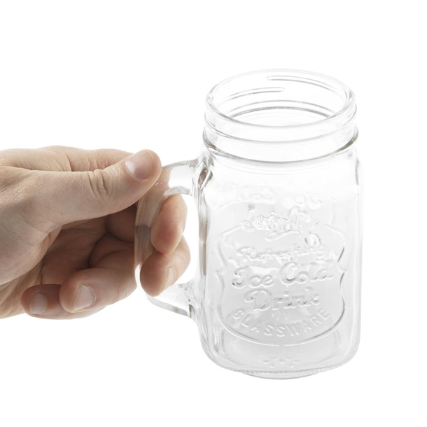 Olympia Glass Handled Mason Jars - 470ml (Pack 12) Olympia Glass Handled Mason Jars - 470ml (Pack 12)