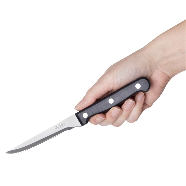 Olympia Serrated Steak Knives Black Handle (12 Pack)