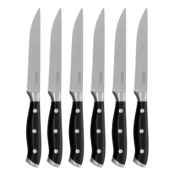 Olympia Premium Riveted Steak Knives with Black ABS Handles (6 Pack) Olympia Premium Riveted Steak Knives with Black ABS Handles (6 Pack)