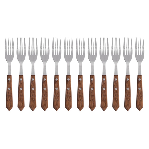 Olympia Steak Forks Wooden Handle 101mm (12 Pack) Olympia Steak Forks Wooden Handle 101mm (12 Pack)