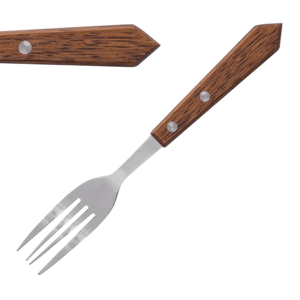 Olympia Steak Forks Wooden Handle 101mm (12 Pack) Olympia Steak Forks Wooden Handle 101mm (12 Pack)