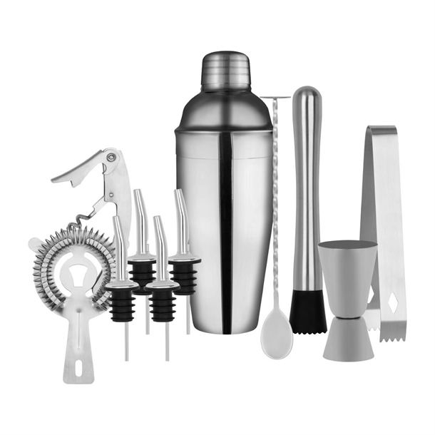 Zanzi Cocktail Set 11pc Stainless Steel in Bartender Roll