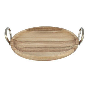 Olympia Round Dish Acacia Wood Metal Handles 345x305x80mm