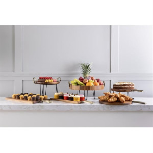 Olympia Round Dish Acacia Wood Metal Handles 345x305x80mm