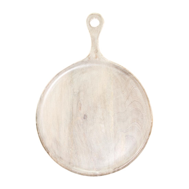 Chef Inox Mangowood Round Wood Serving Board with Handle 300x400mm - White