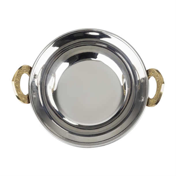 Olympia Copper Kadai Dish Stainless Steel Brass Handles 660ml Olympia Copper Kadai Dish Stainless Steel Brass Handles 660ml
