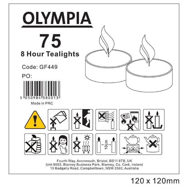 Olympia 8 Hour Tealights (75 Pack) Olympia 8 Hour Tealights (75 Pack)