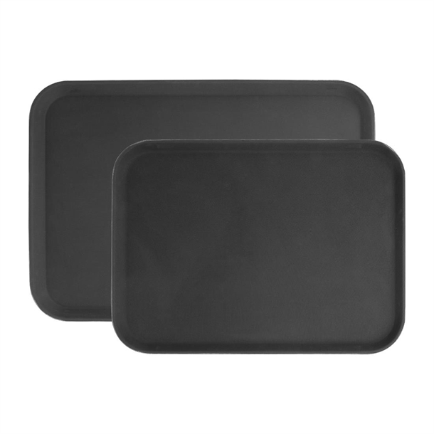 Olympia Kristallon Anti-Slip Fibreglass Rectangular Tray Black - 405x560mm