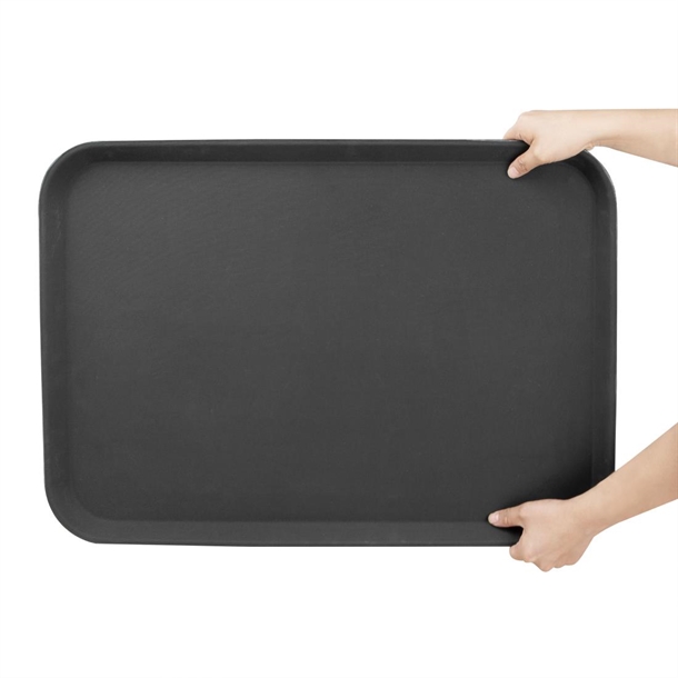 Olympia Kristallon Anti-Slip Fibreglass Rectangular Tray Black - 455x655mm