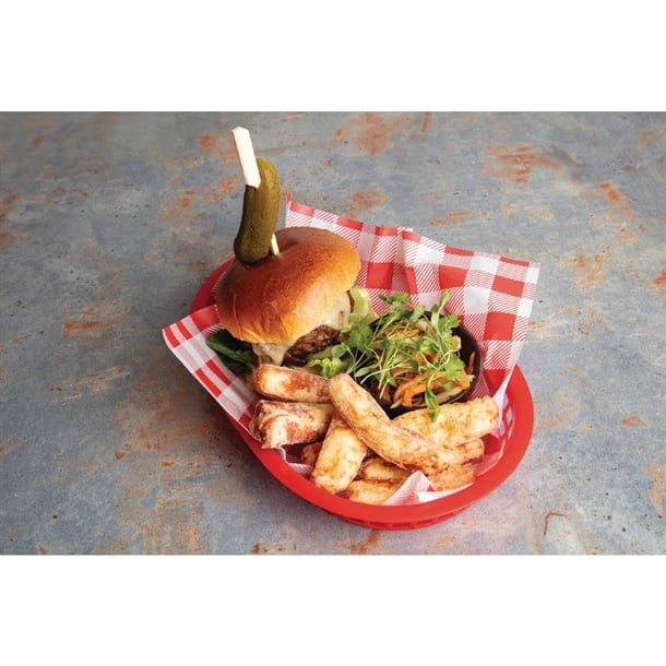 Fiesta Compostable Red Gingham Greaseproof Sheets 310x190mm (200 Pack) Fiesta Compostable Red Gingham Greaseproof Sheets 310x190mm (200 Pack)