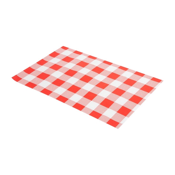 Fiesta Compostable Red Gingham Greaseproof Sheets 310x190mm (200 Pack) Fiesta Compostable Red Gingham Greaseproof Sheets 310x190mm (200 Pack)