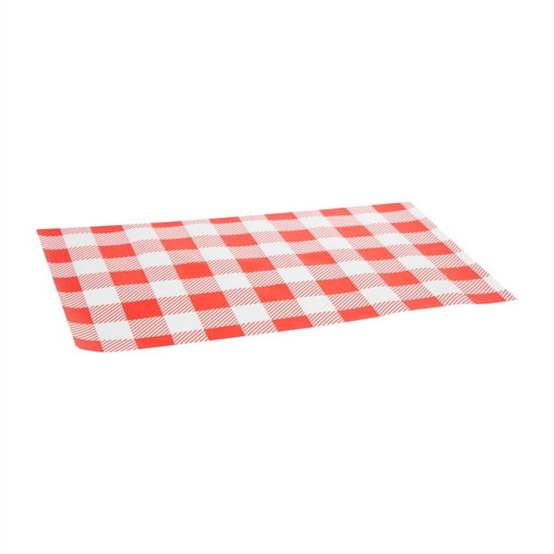 Fiesta Compostable Red Gingham Greaseproof Sheets 310x190mm (200 Pack) Fiesta Compostable Red Gingham Greaseproof Sheets 310x190mm (200 Pack)