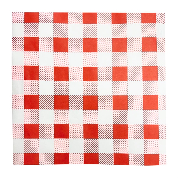 Fiesta Compostable Red Gingham Greaseproof Sheets 250x250mm (200 Pack) Fiesta Compostable Red Gingham Greaseproof Sheets 250x250mm (200 Pack)