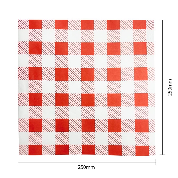 Fiesta Compostable Red Gingham Greaseproof Sheets 250x250mm (200 Pack) Fiesta Compostable Red Gingham Greaseproof Sheets 250x250mm (200 Pack)