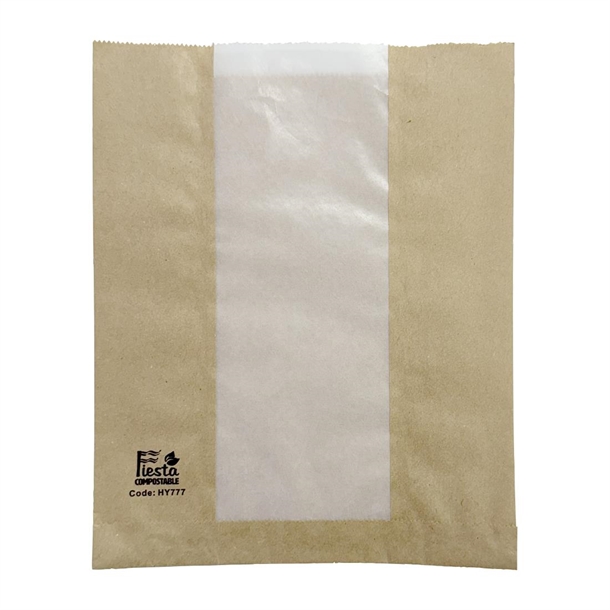 Fiesta Compostable Bread Bags with Glassine Window 266x215x88mm (Pack 1000) Fiesta Compostable Bread Bags with Glassine Window 266x215x88mm (Pack 1000)