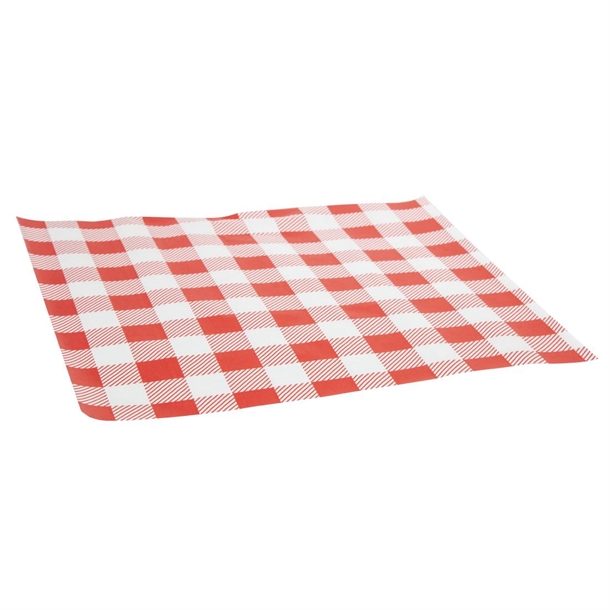 Fiesta Compostable Red Gingham Greaseproof Sheets 380x310mm (Pack 200) Fiesta Compostable Red Gingham Greaseproof Sheets 380x310mm (Pack 200)