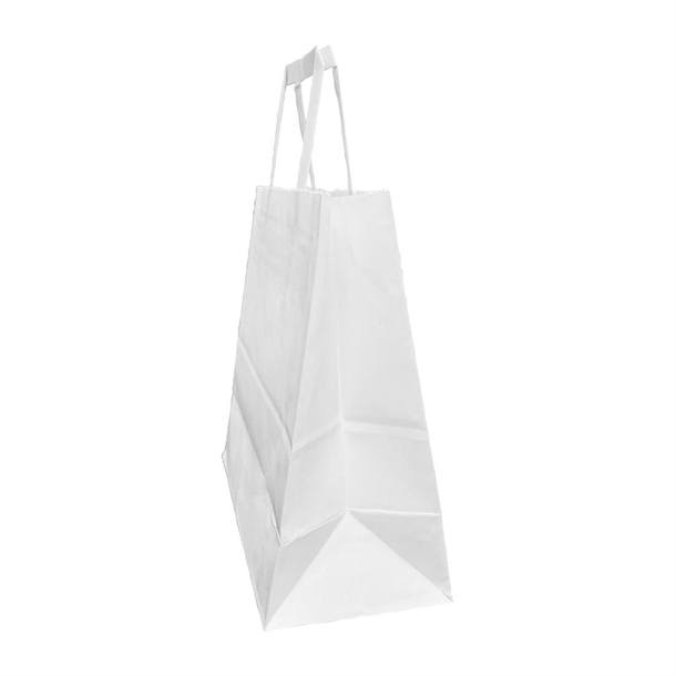 Fiesta Recyclable Flat Handle White Paper Bags Medium (250 Pack)