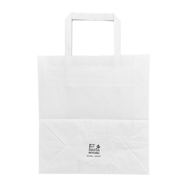 Fiesta Recyclable Flat Handle White Paper Bags Medium (250 Pack)