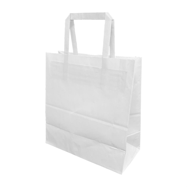 Fiesta Recyclable Flat Handle White Paper Bags Medium (250 Pack)