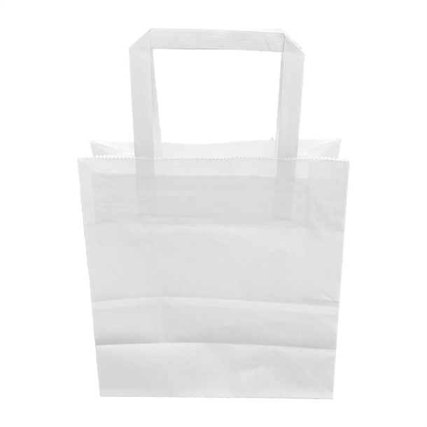Fiesta Recyclable Flat Handle White Paper Bags Small (250 Pack)