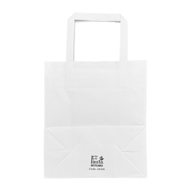 Fiesta Recyclable Flat Handle White Paper Bags Small (250 Pack)