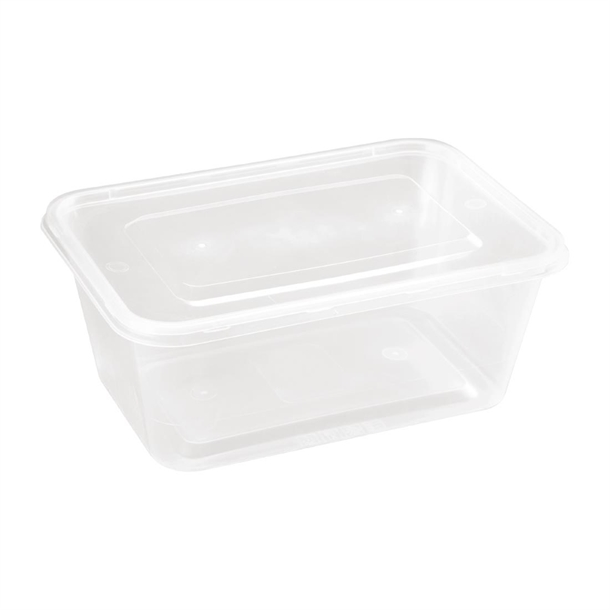 Fiesta Recyclable Plastic Microwavable Containers with Lid Large 1000ml (250 Pack)