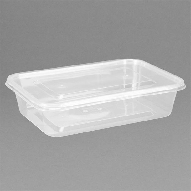 Fiesta Recyclable Plastic Microwavable Containers with Lid Small 500ml (250 Pack)