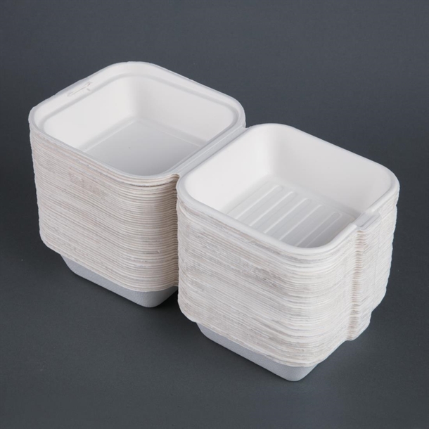 Fiesta Compostable Bagasse Burger Boxes with Bottom Ridges 157mm (500 Pack)
