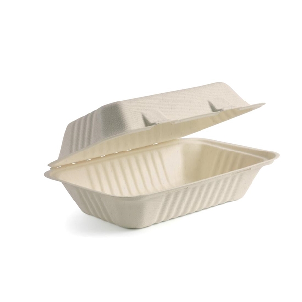 BioPak BioCane Clamshell Container White - 229 x 152 x 81mm (250 Pack)