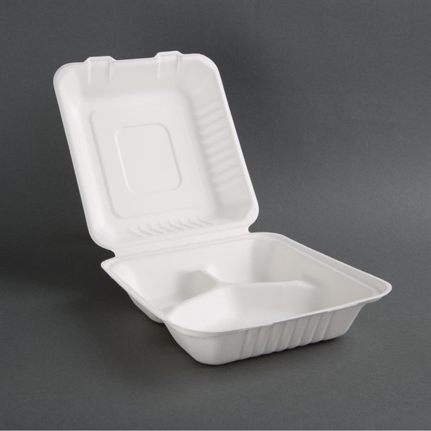 Fiesta Compostable Bagasse Food 3 Compartment Container 223mm  (200 Pack)