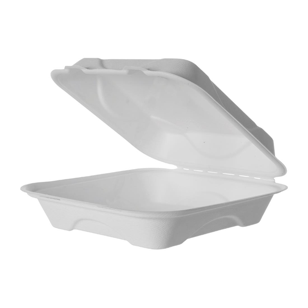 Detpak Vanguard Sugarcane Clamshell Container White 229x229x76mm (200 Pack)