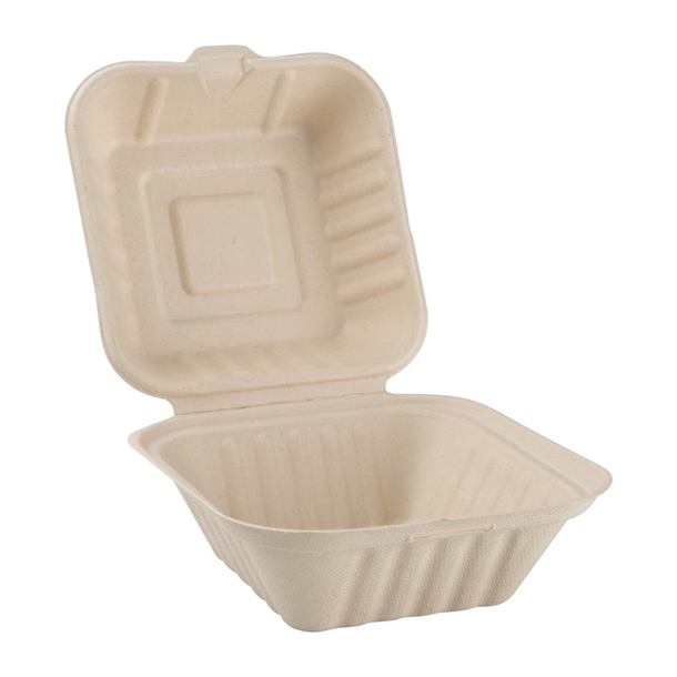 Fiesta Compostable Bagasse Burger Box Natural 152mm (500 Pack)