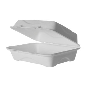 Detpak Vanguard Sugarcane Clamshell Container White 229x152x76mm (250 Pack)
