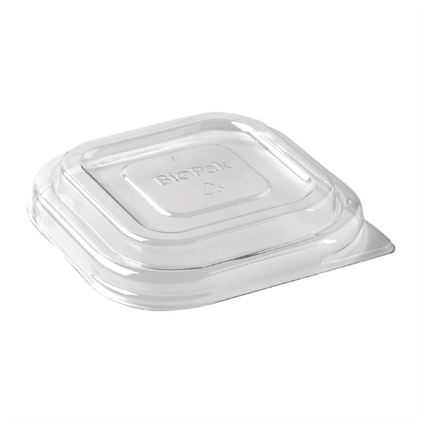 BioPak rPET Lids Clear for BioCane Square Base 280 480 & 630ml (600 Pack)