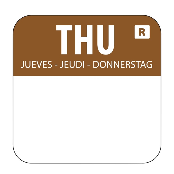 Hygiplas Removable Colour Coded Food Labels Thursday (1000 Pack) Hygiplas Removable Colour Coded Food Labels Thursday (1000 Pack)