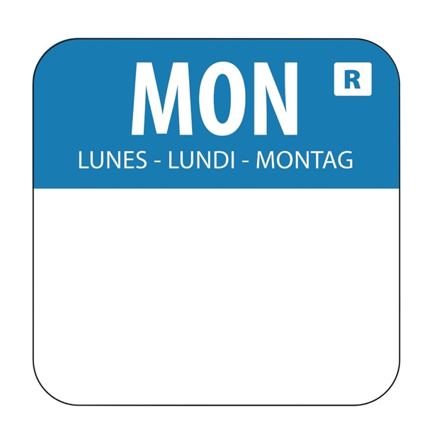 Hygiplas Removable Colour Coded Food Labels Monday (1000 Pack) Hygiplas Removable Colour Coded Food Labels Monday (1000 Pack)
