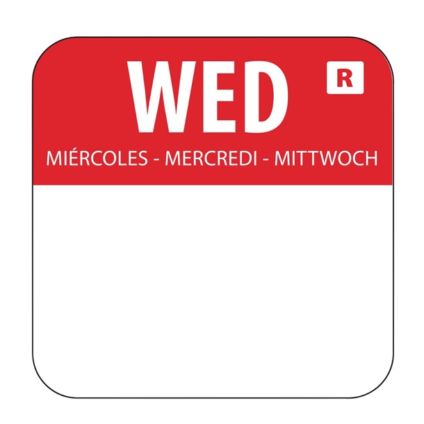 Hygiplas Removable Colour Coded Food Labels Wednesday (1000 Pack) Hygiplas Removable Colour Coded Food Labels Wednesday (1000 Pack)
