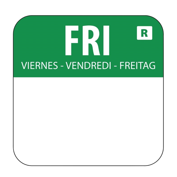 Hygiplas Removable Colour Coded Food Labels Friday (1000 Pack) Hygiplas Removable Colour Coded Food Labels Friday (1000 Pack)