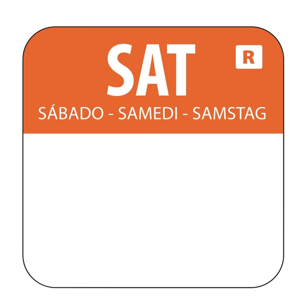 Hygiplas Removable Colour Coded Food Labels Saturday (1000 Pack) Hygiplas Removable Colour Coded Food Labels Saturday (1000 Pack)