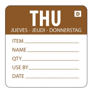 Hygiplas Dissolvable Day of the Week Labels Thursday (250 Pack)