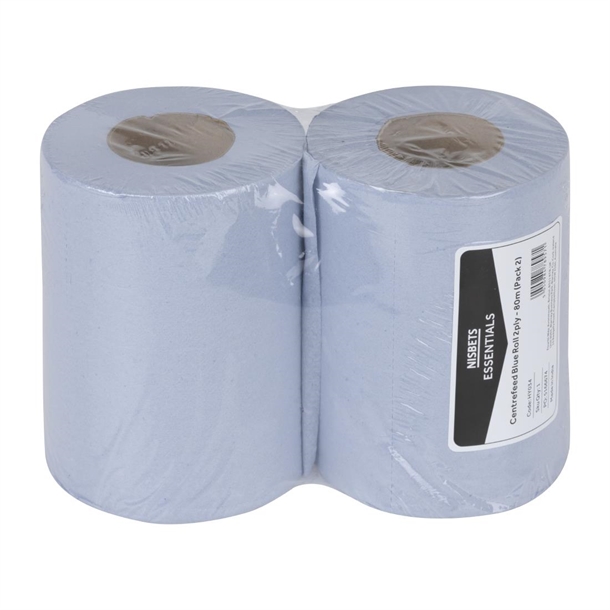 Nisbets Essentials Centrefeed Blue Rolls 2-Ply 320 Sheets (2 pack)