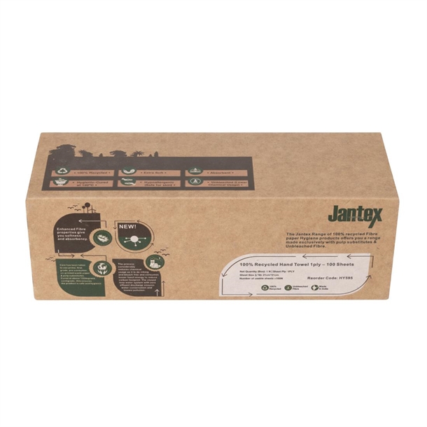 Jantex Green 100% Recycled 1ply Hand Towel 100 Sheets (36 Pack)