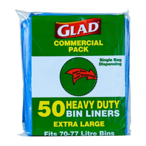 Glad heavy duty bin liners XL 70-77ltr blue (pack 50)