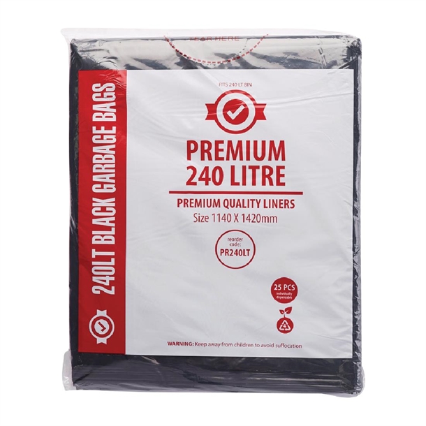 Jantex Premium Garbage Bags Black 240Ltr (25 Pack) Jantex Premium Garbage Bags Black 240Ltr (25 Pack)